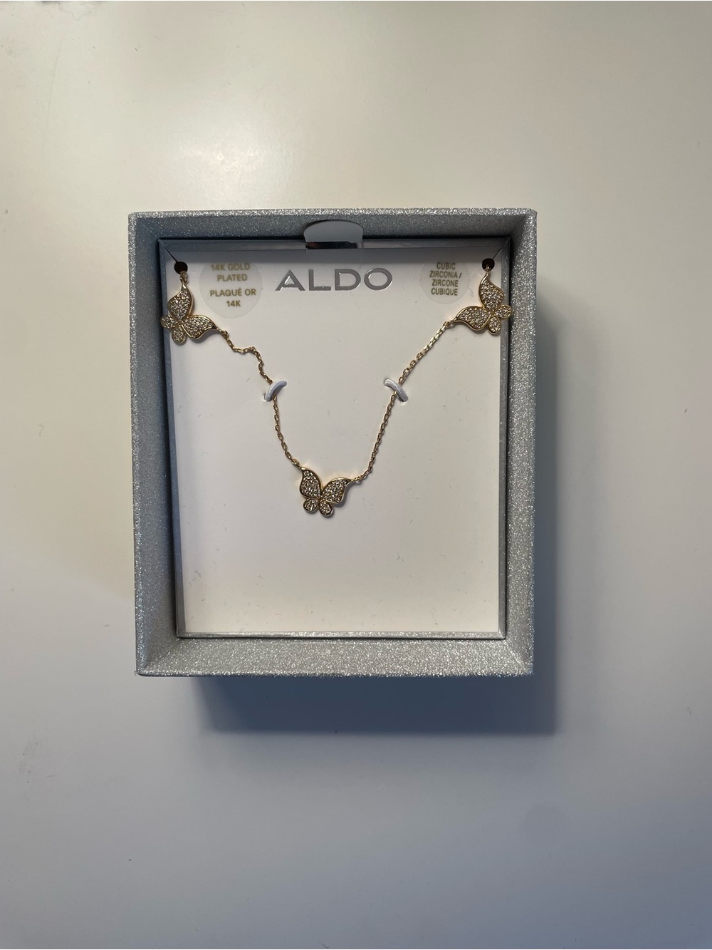 Aldo Gold Plated Cubic Zirconia Butterfly Station Necklace